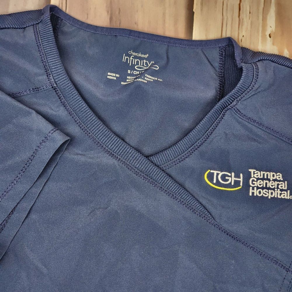 Infinity Cherokee Women's Small Nurse Scrubs Top VNeck Tampa General Embroidered